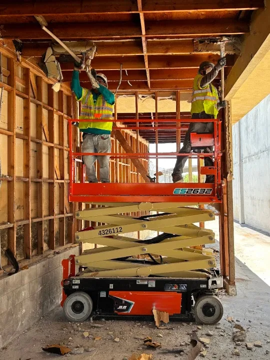 scissor lift during demolition of erewhon store in glendale ca