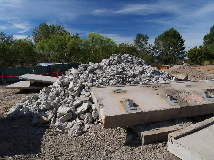 pile of concrete debris at takeda pharmaceuticals construction site